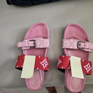 Pink and Red Sandals with Buckle